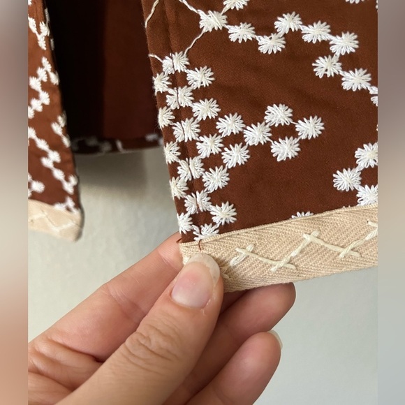 Vintage Nanette Lepore Brown White Atomic Embroidered Retro Jacket Women Size 6 - Picture 14 of 16